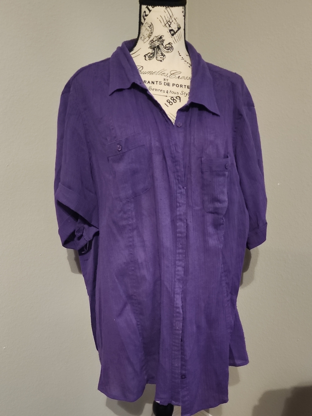 Just My Size Women's Purple Button-Up Short Sleeve Shirt Plus Size 4X